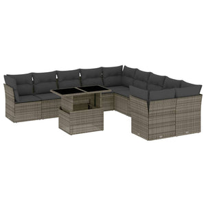 vidaXL 11-tlg. Garten-Sofagarnitur mit Kissen Grau Poly Rattan