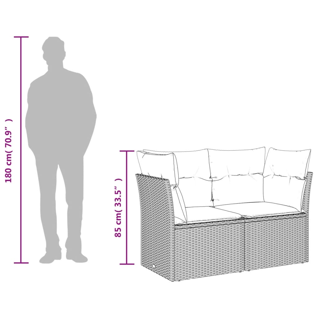 vidaXL 11-tlg. Garten-Sofagarnitur mit Kissen Grau Poly Rattan