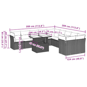 vidaXL 11-tlg. Garten-Sofagarnitur mit Kissen Hellgrau Poly Rattan