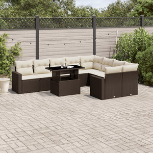 vidaXL 10-tlg. Garten-Sofagarnitur mit Kissen Braun Poly Rattan