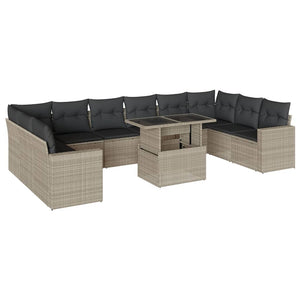 vidaXL 11-tlg. Garten-Sofagarnitur mit Kissen Hellgrau Poly Rattan