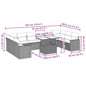 vidaXL 11-tlg. Garten-Sofagarnitur mit Kissen Hellgrau Poly Rattan