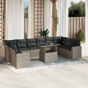 vidaXL 11-tlg. Garten-Sofagarnitur mit Kissen Hellgrau Poly Rattan