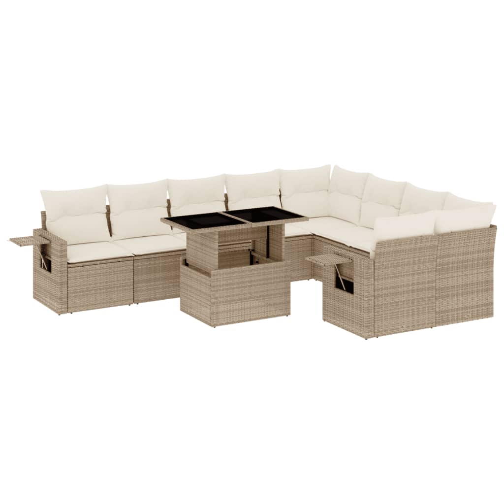 vidaXL 10-tlg. Garten-Sofagarnitur mit Kissen Beige Poly Rattan