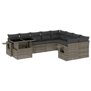 vidaXL 10-tlg. Garten-Sofagarnitur mit Kissen Grau Poly Rattan