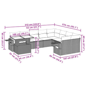 vidaXL 10-tlg. Garten-Sofagarnitur mit Kissen Grau Poly Rattan