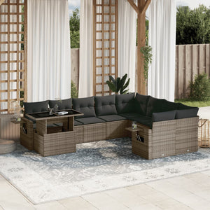 vidaXL 10-tlg. Garten-Sofagarnitur mit Kissen Grau Poly Rattan