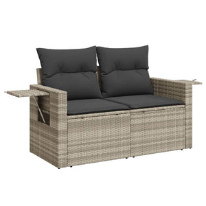 vidaXL 10-tlg. Garten-Sofagarnitur mit Kissen Hellgrau Poly Rattan