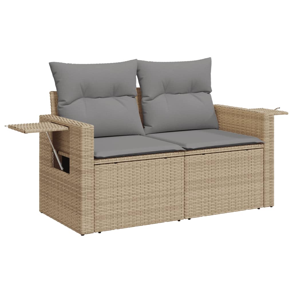 vidaXL 11-tlg. Garten-Sofagarnitur mit Kissen Beige Poly Rattan