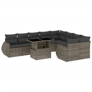 vidaXL 10-tlg. Garten-Sofagarnitur mit Kissen Grau Poly Rattan