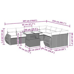 vidaXL 10-tlg. Garten-Sofagarnitur mit Kissen Grau Poly Rattan