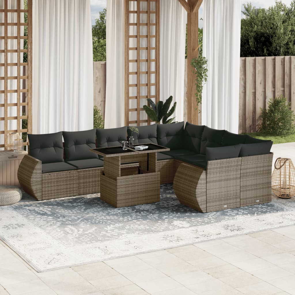 vidaXL 10-tlg. Garten-Sofagarnitur mit Kissen Grau Poly Rattan