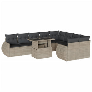 vidaXL 10-tlg. Garten-Sofagarnitur mit Kissen Hellgrau Poly Rattan