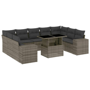 vidaXL 10-tlg. Garten-Sofagarnitur mit Kissen Grau Poly Rattan