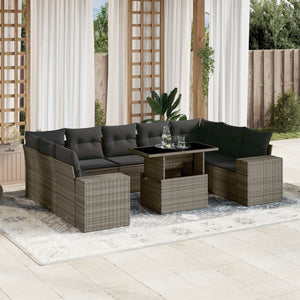 vidaXL 10-tlg. Garten-Sofagarnitur mit Kissen Grau Poly Rattan