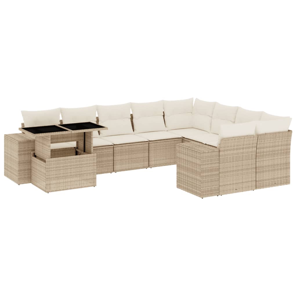 vidaXL 10-tlg. Garten-Sofagarnitur mit Kissen Beige Poly Rattan