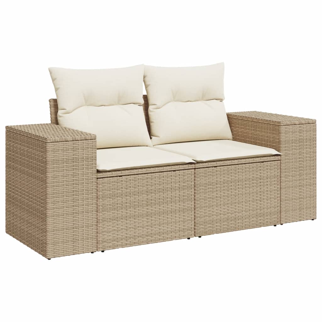 vidaXL 10-tlg. Garten-Sofagarnitur mit Kissen Beige Poly Rattan