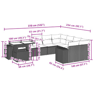 vidaXL 10-tlg. Garten-Sofagarnitur mit Kissen Beige Poly Rattan