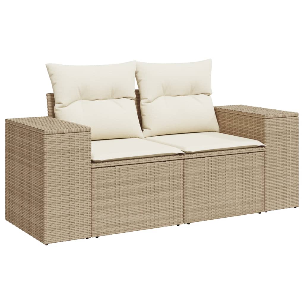 vidaXL 11-tlg. Garten-Sofagarnitur mit Kissen Beige Poly Rattan