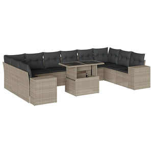 vidaXL 11-tlg. Garten-Sofagarnitur mit Kissen Hellgrau Poly Rattan