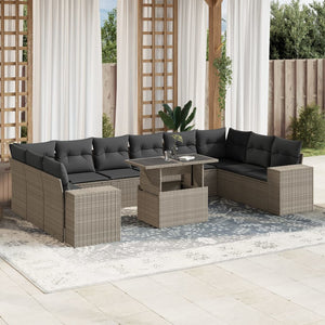 vidaXL 11-tlg. Garten-Sofagarnitur mit Kissen Hellgrau Poly Rattan