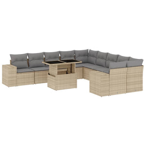 11-tlg. Garten-Sofagarnitur mit Kissen Beige Poly Rattan Stilecasa