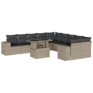 vidaXL 11-tlg. Garten-Sofagarnitur mit Kissen Hellgrau Poly Rattan