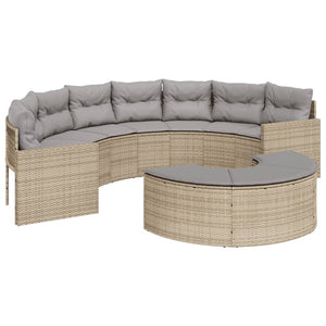 2-tlg. Garten-Sofagarnitur Halbrund Beige Poly-Rattan Stilecasa