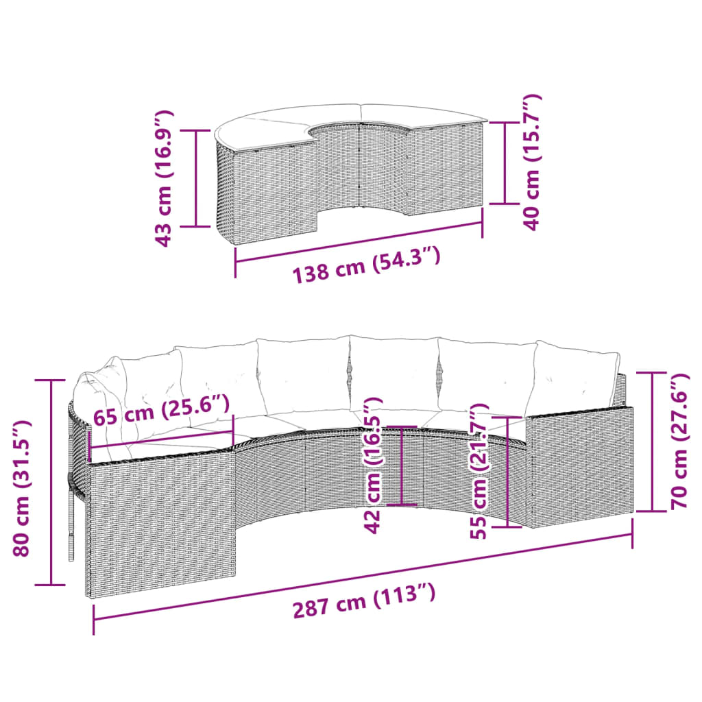 2-tlg. Garten-Sofagarnitur Halbrund Beige Poly-Rattan Stilecasa