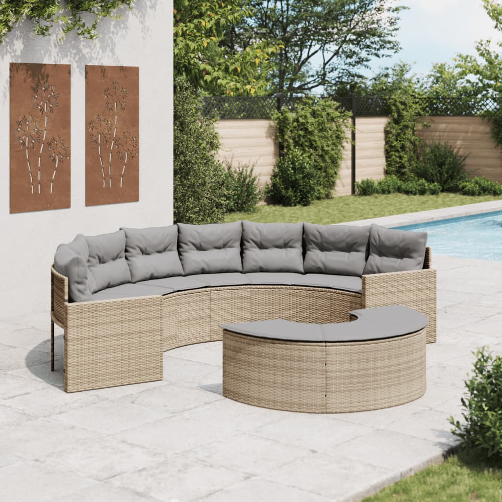 2-tlg. Garten-Sofagarnitur Halbrund Beige Poly-Rattan Stilecasa