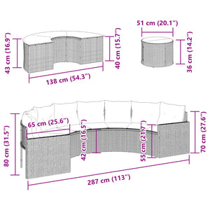 vidaXL 3-tlg. Garten-Sofagarnitur Halbrund Grau Poly Rattan