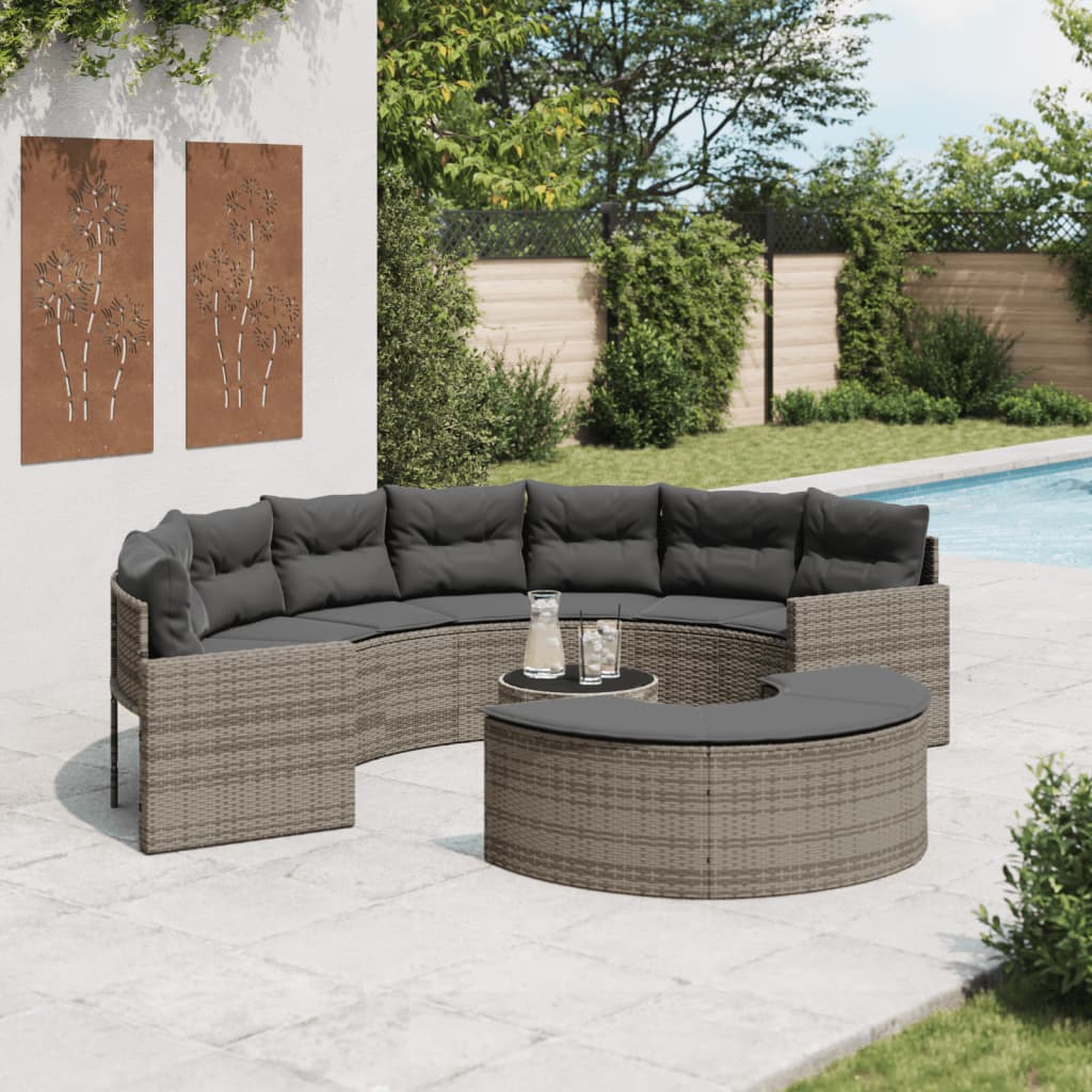 vidaXL 3-tlg. Garten-Sofagarnitur Halbrund Grau Poly Rattan