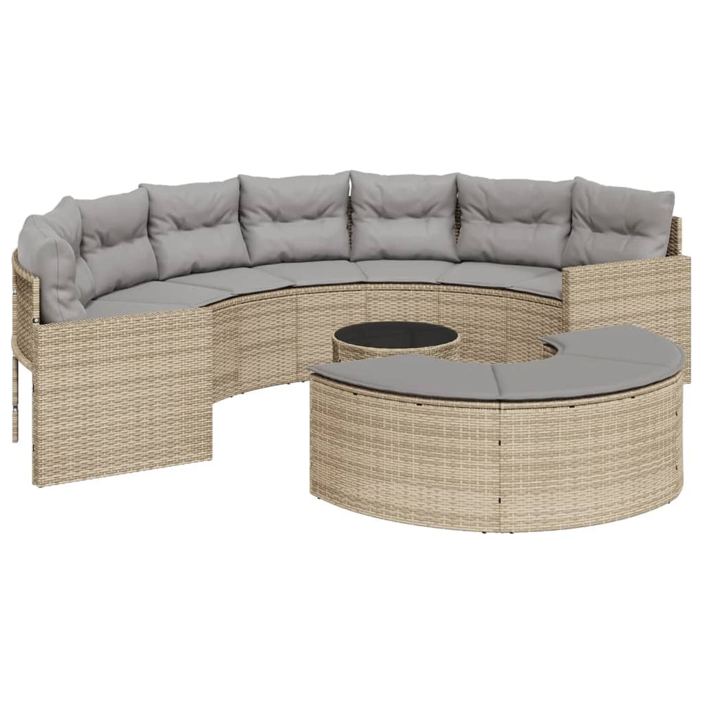 3-tlg. Garten-Sofagarnitur Halbrund Beige Poly-Rattan Stilecasa