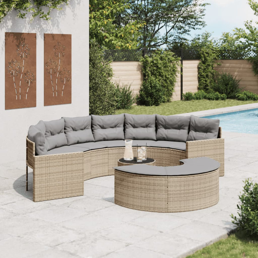 3-tlg. Garten-Sofagarnitur Halbrund Beige Poly-Rattan Stilecasa