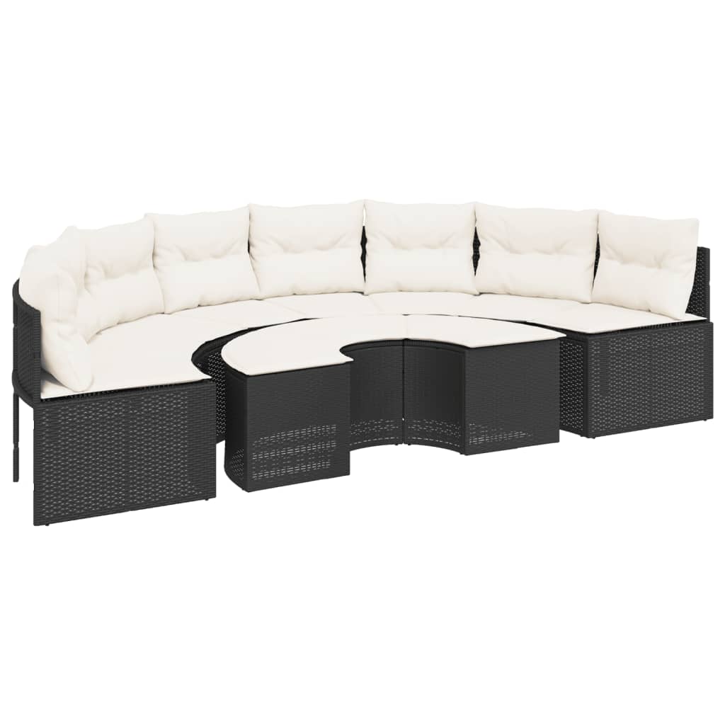 vidaXL 2-tlg. Garten-Sofagarnitur Halbrund Schwarz Poly-Rattan