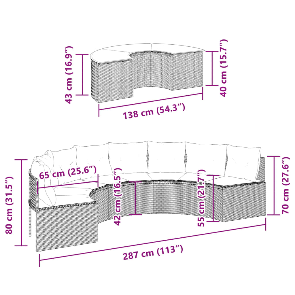 vidaXL 2-tlg. Garten-Sofagarnitur Halbrund Schwarz Poly-Rattan