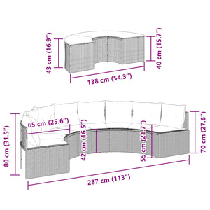 vidaXL 2-tlg. Garten-Sofagarnitur Halbrund Schwarz Poly-Rattan