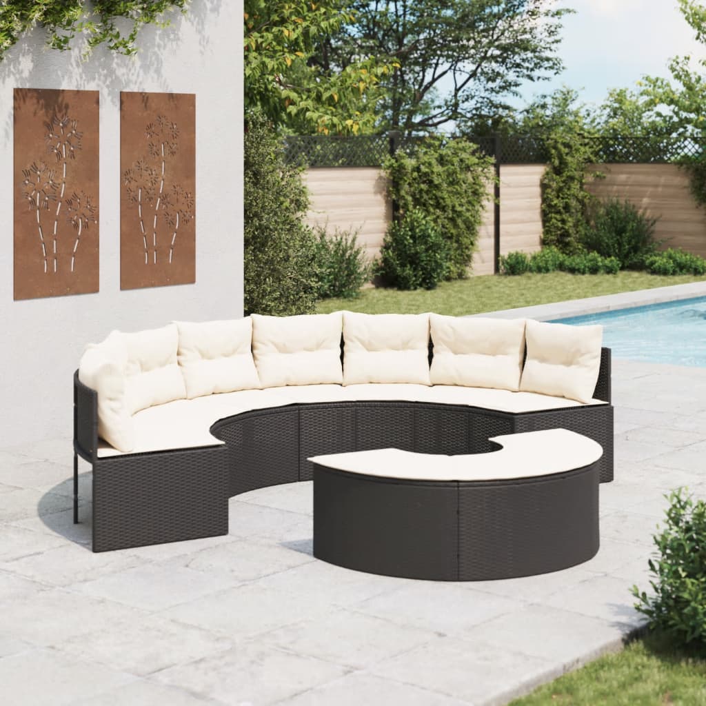 vidaXL 2-tlg. Garten-Sofagarnitur Halbrund Schwarz Poly-Rattan