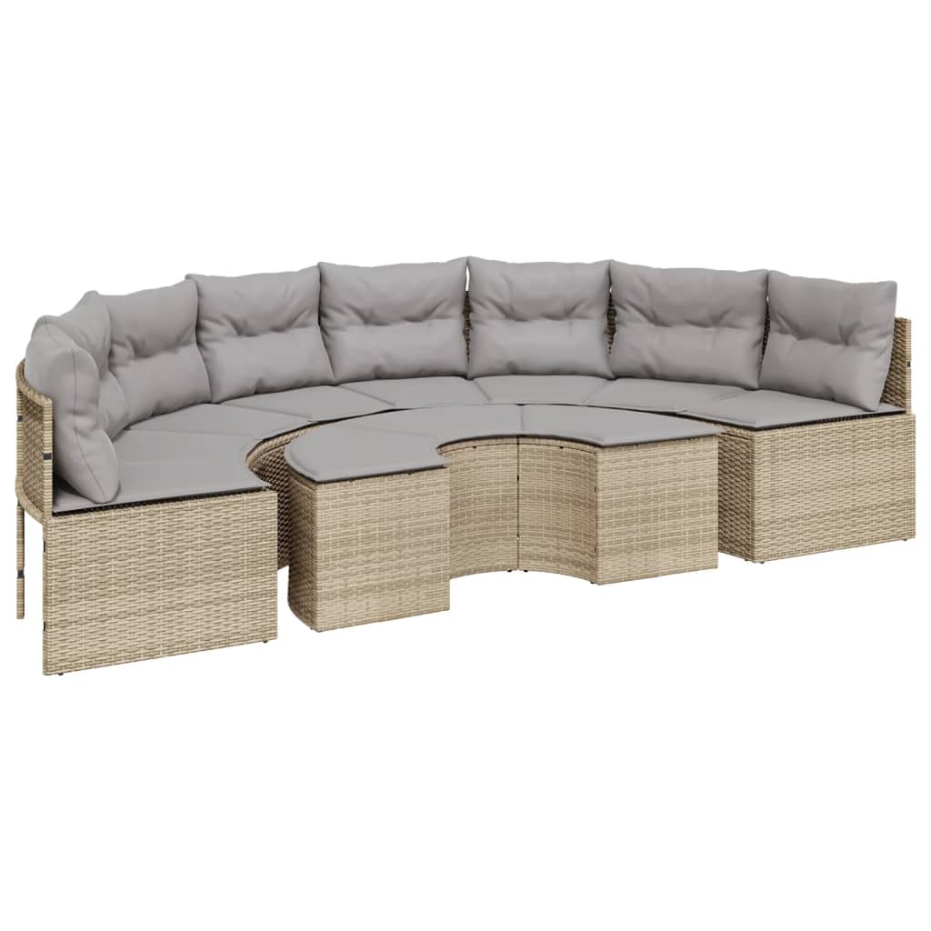 2-tlg. Garten-Sofagarnitur Halbrund Beige Poly-Rattan Stilecasa