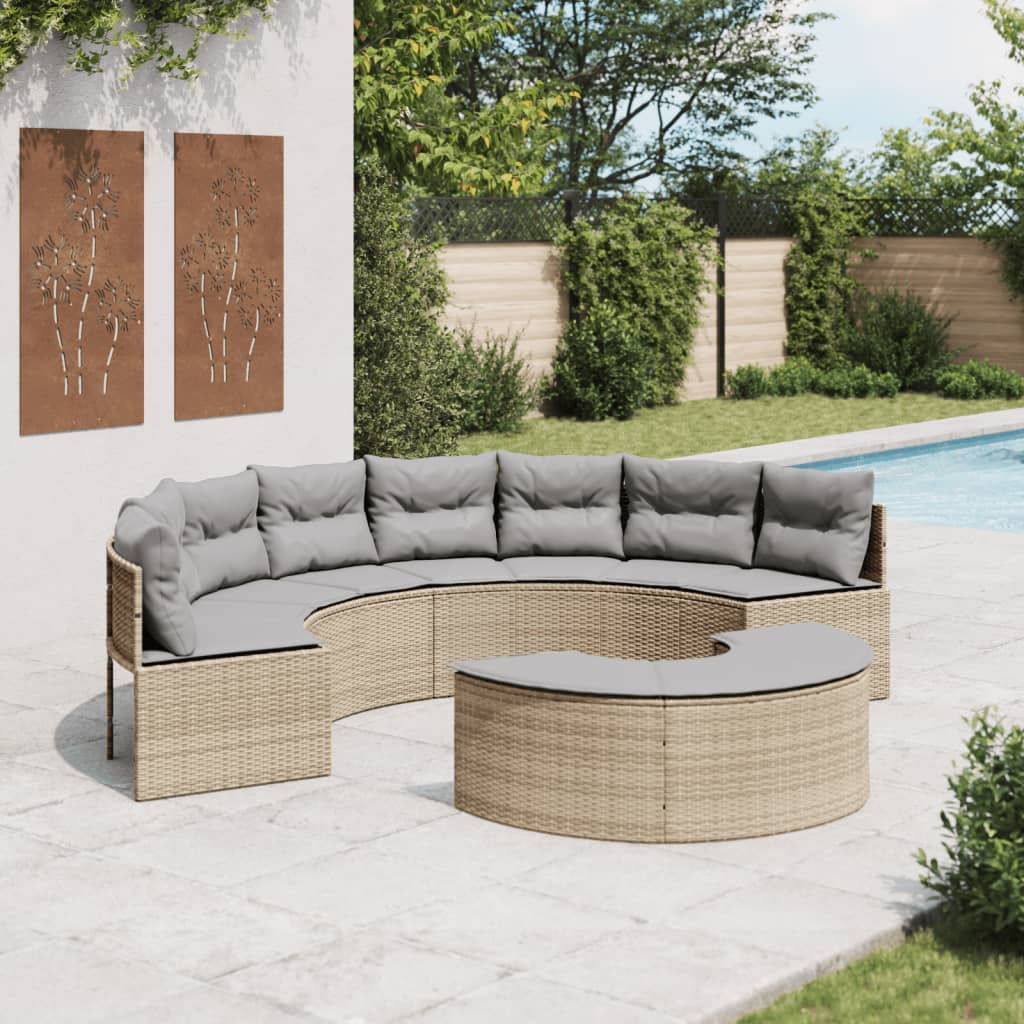 2-tlg. Garten-Sofagarnitur Halbrund Beige Poly-Rattan Stilecasa