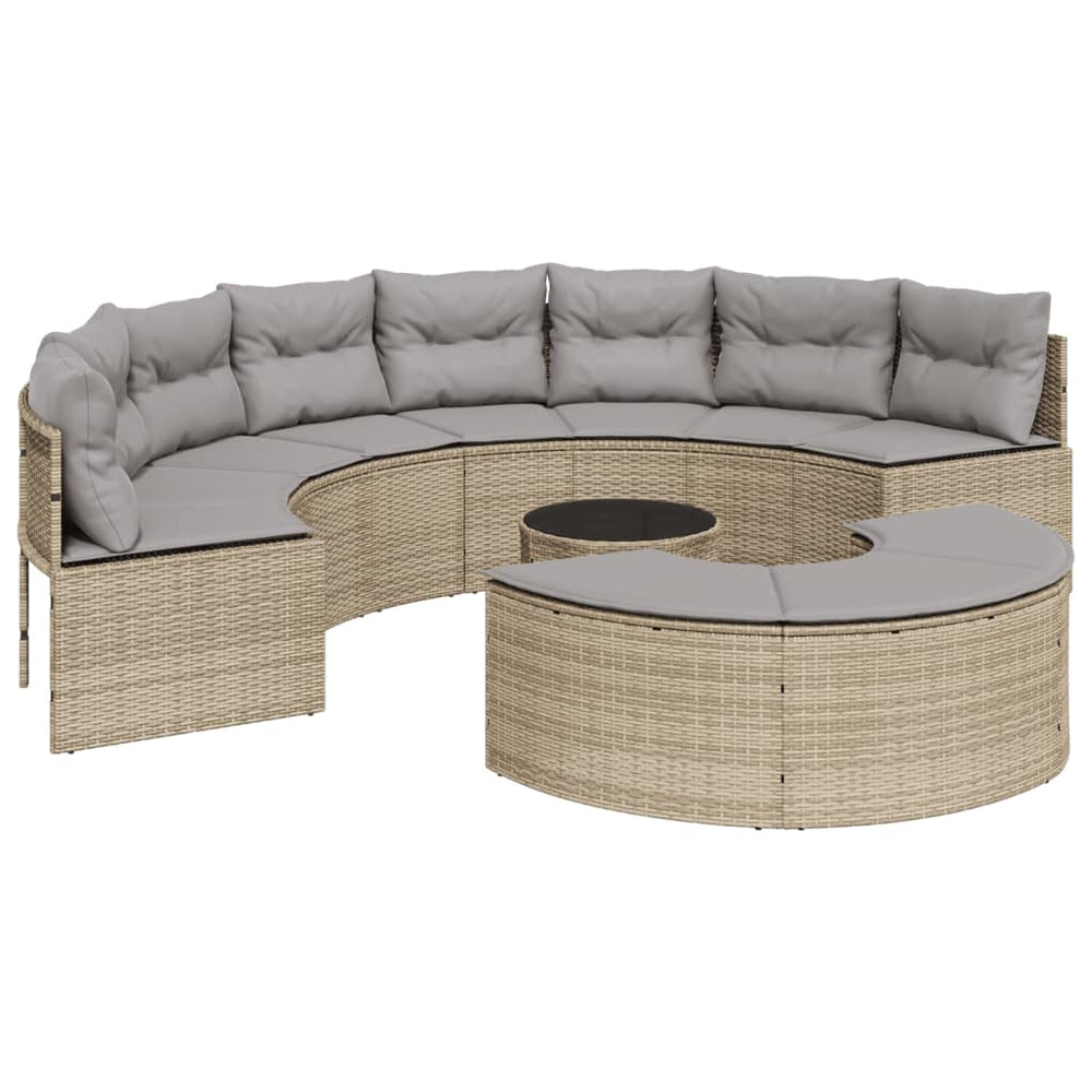 3-tlg. Garten-Sofagarnitur Halbrund Beige Poly-Rattan Stilecasa