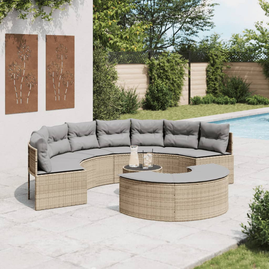 3-tlg. Garten-Sofagarnitur Halbrund Beige Poly-Rattan Stilecasa