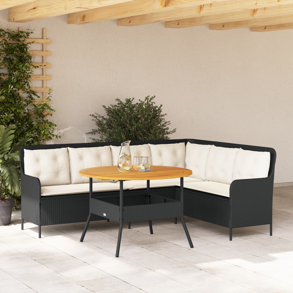 vidaXL 2-tlg. Garten-Sofagarnitur mit Auflagen Schwarz Poly Rattan