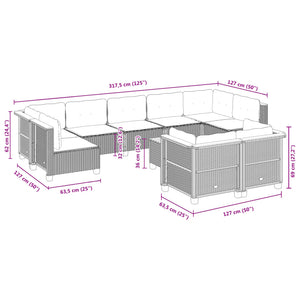 vidaXL 10-tlg. Garten-Sofagarnitur mit Kissen Schwarz Poly Rattan