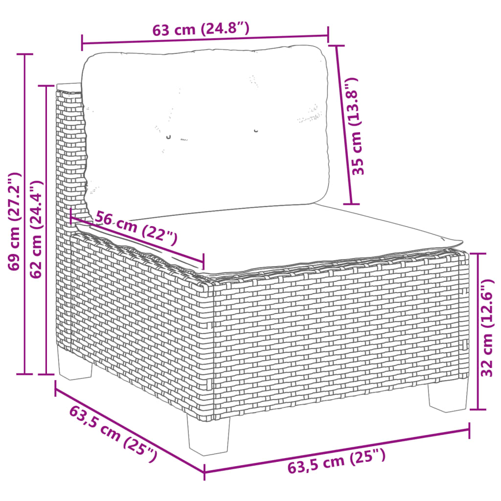 vidaXL 10-tlg. Garten-Sofagarnitur mit Kissen Schwarz Poly Rattan