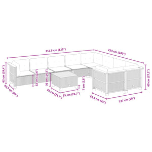 vidaXL 10-tlg. Garten-Sofagarnitur mit Kissen Schwarz Poly Rattan