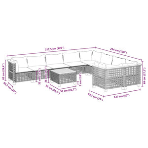 vidaXL 10-tlg. Garten-Sofagarnitur mit Kissen Grau Poly Rattan