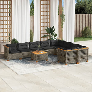 vidaXL 10-tlg. Garten-Sofagarnitur mit Kissen Grau Poly Rattan