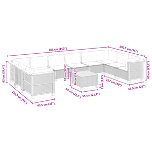 vidaXL 11-tlg. Garten-Sofagarnitur mit Kissen Grau Poly Rattan