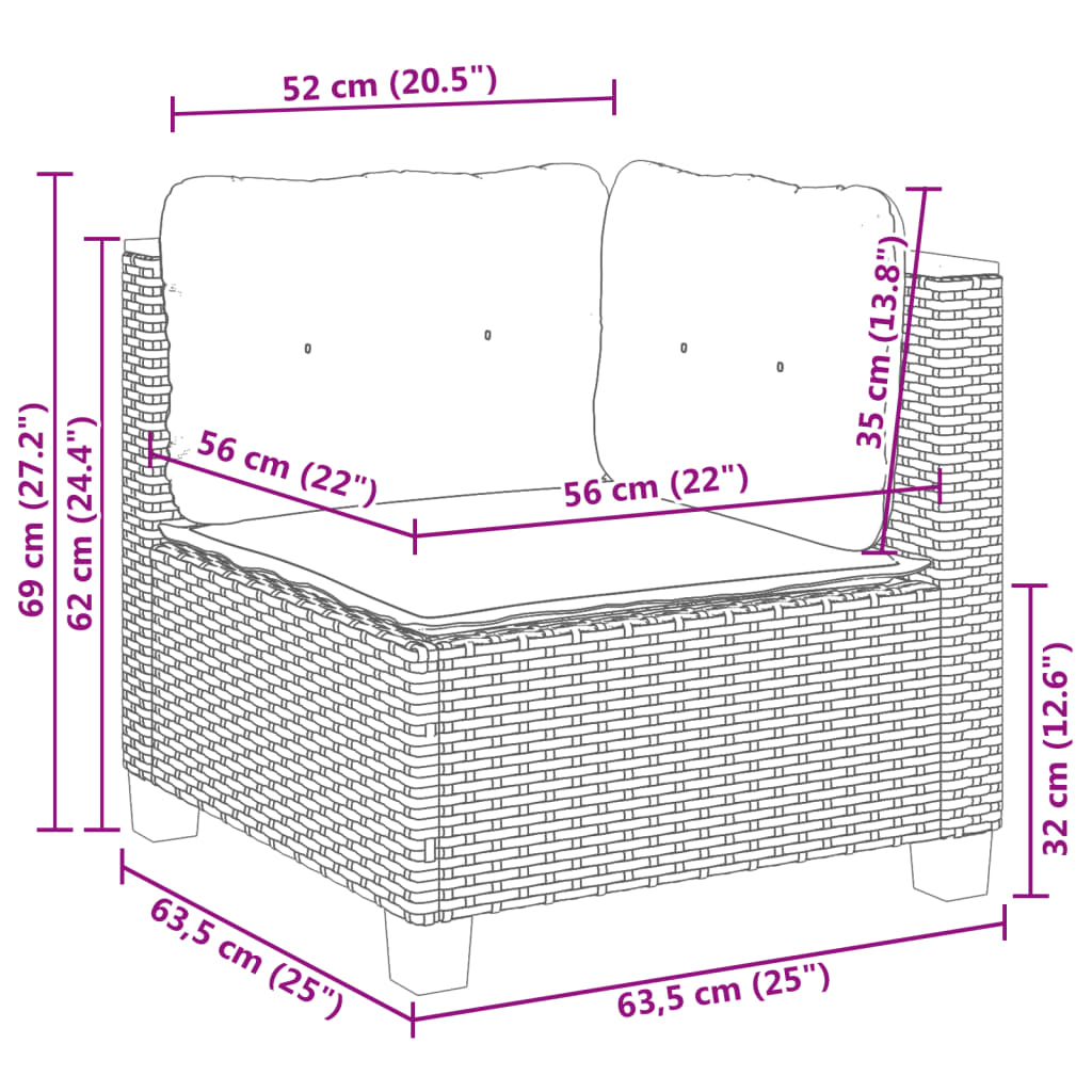 vidaXL 11-tlg. Garten-Sofagarnitur mit Kissen Grau Poly Rattan